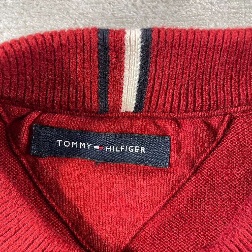 Tommy Hilfiger Sweater Mens XL Red Crewneck Embroidered Logo Preppy Casual - Picture 3 of 11